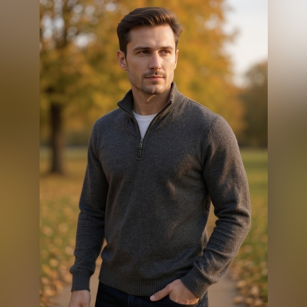 Tailorbyrd Men's Charcoal Zip-Up Sweater
